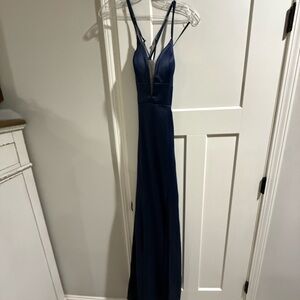 Elegant Backless Navy Evening Gown